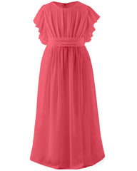 Abaowedding Fancy Chiffon Flower Girl Dresses Flutter Sleeves Junior Bridesmaid Dress