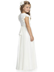 Abaowedding Fancy Chiffon Flower Girl Dresses Flutter Sleeves Junior Bridesmaid Dress