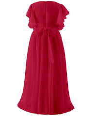 Abaowedding Fancy Chiffon Flower Girl Dresses Flutter Sleeves Junior Bridesmaid Dress