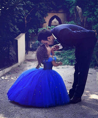 AbaoWedding Girls Blue Prom Puffy Tulle Princess Ball Gowns Kids Pageant Flower Girls Dresses