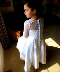 AbaoWedding Satin First Communion Dresses for Girls with Sleeves Long Ball Gown