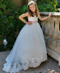 AbaoWedding Flower Girls Dresses Long Vintage Lace First Communion Pageant Ball Gowns
