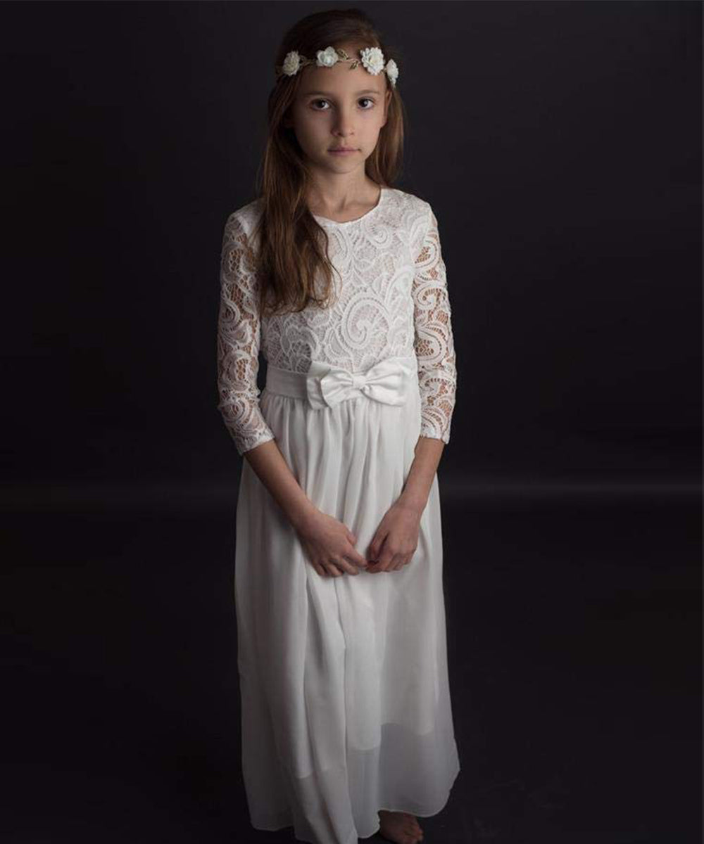 AbaoWedding Flower Girl Wedding 3/4 Sleeves Kids Lace Pageant First Communion Dress