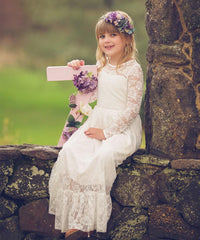 AbaoWedding Fancy Ivory White Lace Boho Rustic Flower Girl Dress 2-12 Year Old