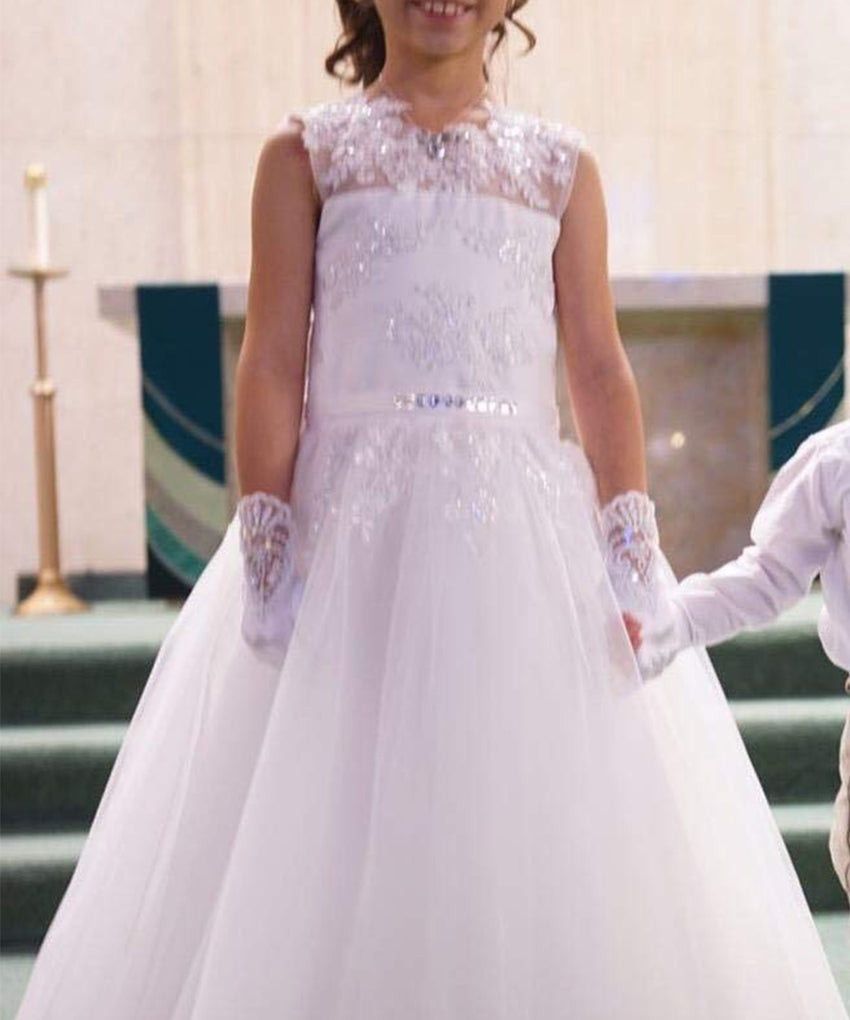 ABaoWedding Vintage Princess Ball Gown Lace up Flower First Communion Girl Dresses White Ivory