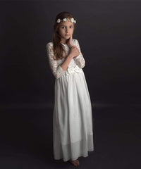 AbaoWedding Flower Girl Wedding 3/4 Sleeves Kids Lace Pageant First Communion Dress