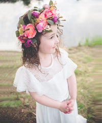 AbaoWedding Puff Sleeves Kids Lace Chiffon Boho First Communion Flower Girl Dress