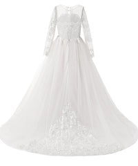 AbaoWedding Lace Embroidery Sheer Long Sleeves Kids Trailing Gowns - AbaoWedding