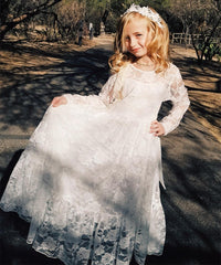 AbaoWedding Fancy Ivory White Lace Boho Rustic Flower Girl Dress 2-12 Year Old