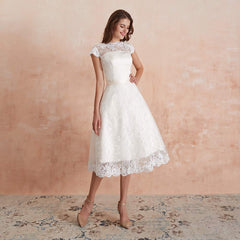 Abaowedding Cocktail Dress Floral Lace Knee Length Formal Wedding Bridal Gown