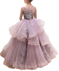 AbaoWedding Ball Gown Pageant Embroidery Princess Puffy Tulle Flower Girls Dress