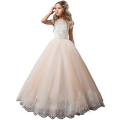 PLwedding Flower Girl Dress Kids Lace Beaded Pageant Ball Gowns