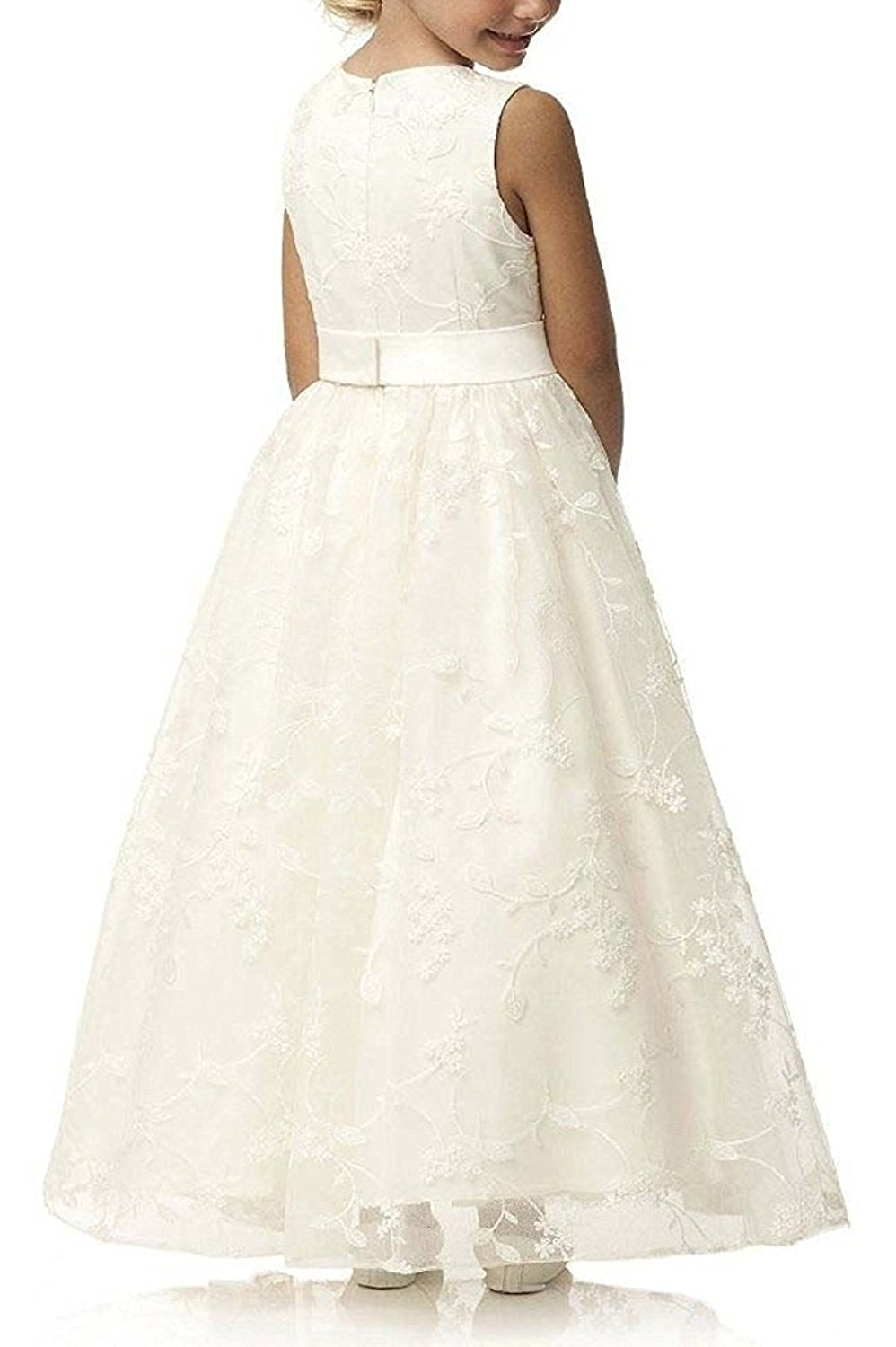 AbaoWedding A line Wedding Pageant Lace Flower Girl Dress with Belt 2-12 Year Old