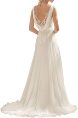 Abaowedding Women's Wedding Dress Lace Double V-Neck Sleeveless Evening Dress