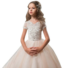 PLwedding Flower Girl Dress Kids Lace Beaded Pageant Ball Gowns