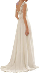 Abaowedding Women's Wedding Dress Lace Double V-Neck Sleeveless Evening Dress