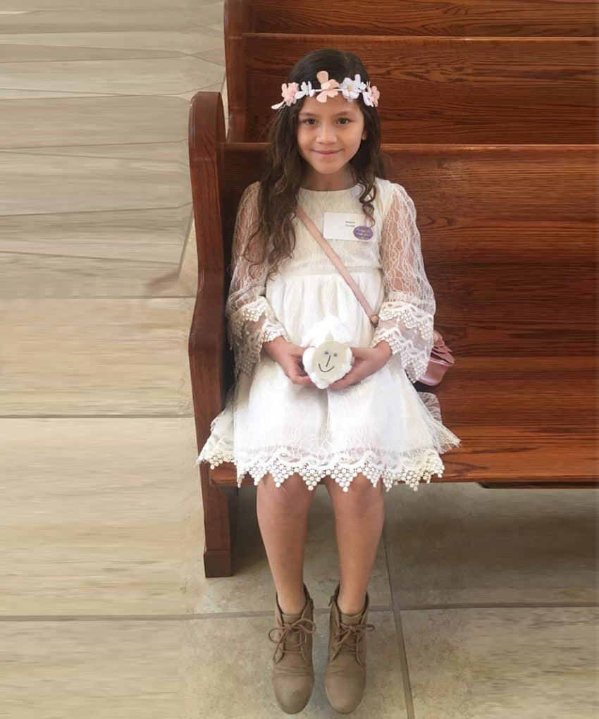AbaoWedding White Flower Girl Lace Dress Little Girls Short Communion Dresses - AbaoWedding