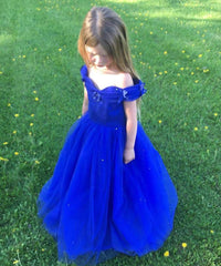 AbaoWedding Girls Blue Prom Puffy Tulle Princess Ball Gowns Kids Pageant Flower Girls Dresses - AbaoWedding
