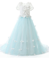 AbaoWedding Lovely 3D Flowers Vintage Kids Prom Party Ball Gowns Fancy Floor Length Flower Girl Dress - AbaoWedding