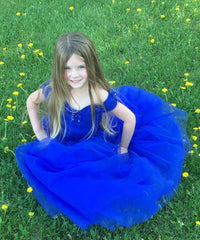 AbaoWedding Girls Blue Prom Puffy Tulle Princess Ball Gowns Kids Pageant Flower Girls Dresses - AbaoWedding