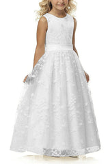 AbaoWedding A line Wedding Pageant Lace Flower Girl Dress with Belt 2-12 Year Old