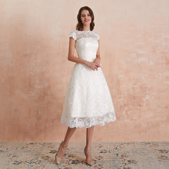 Abaowedding Cocktail Dress Floral Lace Knee Length Formal Wedding Bridal Gown