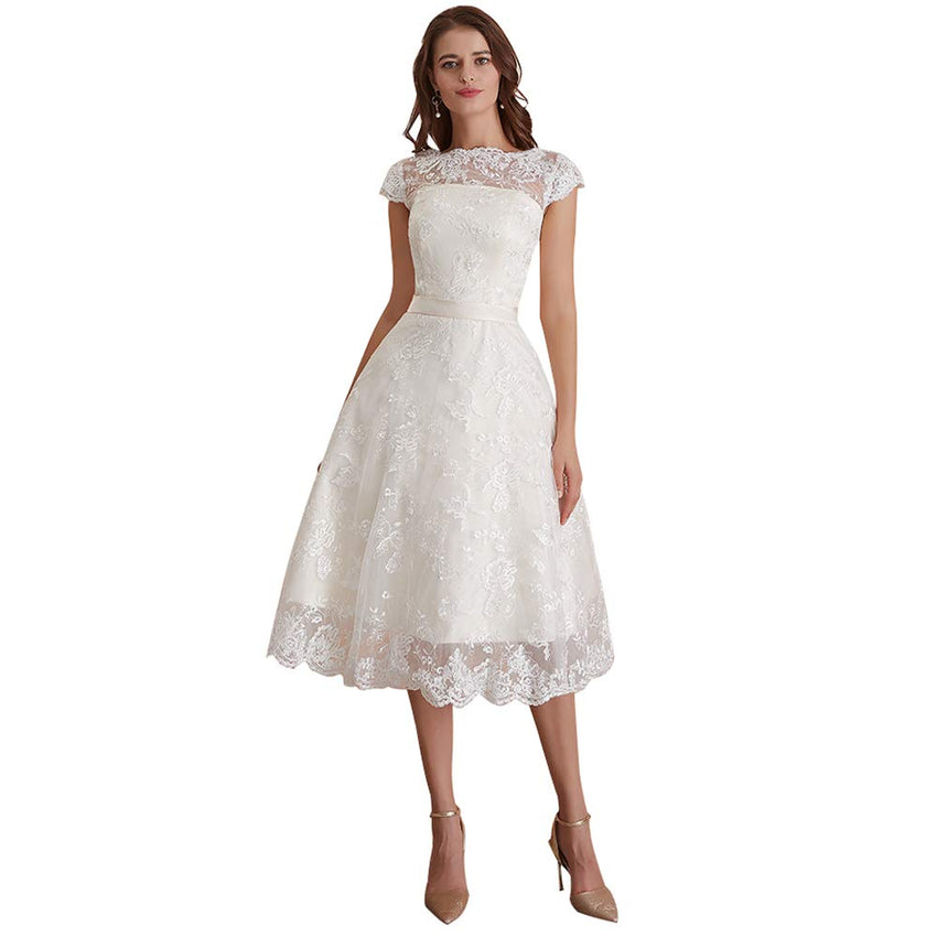 Abaowedding Cocktail Dress Floral Lace Knee Length Formal Wedding Bridal Gown