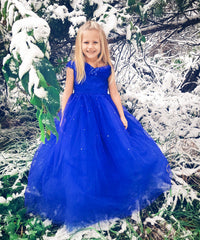AbaoWedding Girls Blue Prom Puffy Tulle Princess Ball Gowns Kids Pageant Flower Girls Dresses