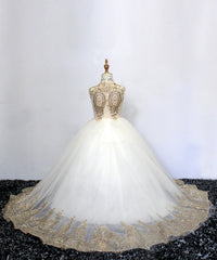 AbaoWedding Champagne Luxurious Beading Lace Flower Girl Ball Gown Dress