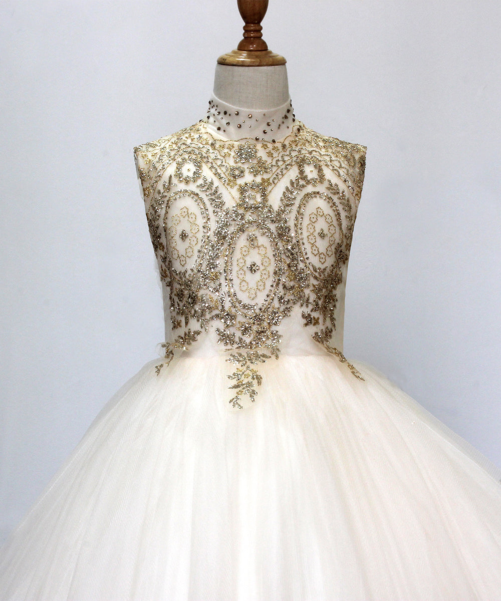 AbaoWedding Champagne Luxurious Beading Lace Flower Girl Ball Gown Dress