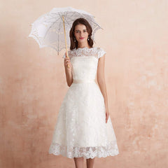 Abaowedding Cocktail Dress Floral Lace Knee Length Formal Wedding Bridal Gown