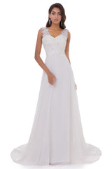 AbaoWedding Women's Wedding Dress Lace Double V-neck Sleeveless Evening Dress