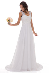 AbaoWedding Women's Wedding Dress Lace Double V-neck Sleeveless Evening Dress