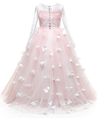 AbaoWedding Lovely First Communion Dress Long Sleeves Pink Prom Gown - AbaoWedding