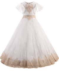 AbaoWedding Champagne Flower Girls Lace Applique Ball Gowns First Communion Dress Kids Pageant Dress - AbaoWedding