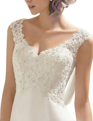 Abaowedding Women's Wedding Dress Lace Double V-Neck Sleeveless Evening Dress