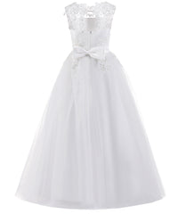ABaoWedding Vintage Princess Ball Gown Lace up Flower First Communion Girl Dresses White Ivory - AbaoWedding