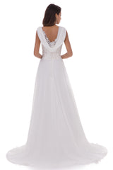 AbaoWedding Women's Wedding Dress Lace Double V-neck Sleeveless Evening Dress