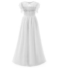 AbaoWedding Flutter Puff Sleeves Kids Lace Chiffon Long Boho First Communion Princess Flower Girl Dress For Wedding - AbaoWedding