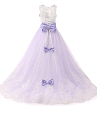 AbaoWedding Princess Lilac Long Girls Pageant Dresses Kids Prom Puffy Tulle Lace Beaded Ball Gown - AbaoWedding