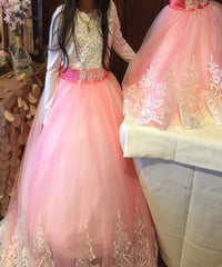 AbaoWedding Princess Lilac Long Girls Pageant Dresses Kids Prom Puffy Tulle Lace Beaded Ball Gown - AbaoWedding