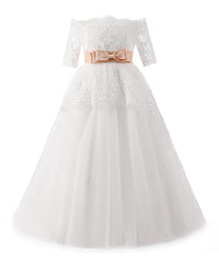 AbaoWedding Elegant Flower Girl Lace Beading First Communion Dress 2-12 Years Old - AbaoWedding