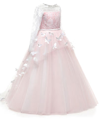 AbaoWedding Lovely First Communion Dress Long Sleeves Pink Prom Gown - AbaoWedding