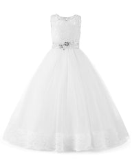 AbaoWedding Flower Girl Dress Floral Appliques Sleeveless Fluffy Kids Ball Gown Pink White Ivory