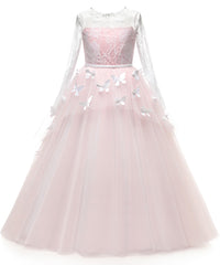 AbaoWedding Lovely First Communion Dress Long Sleeves Pink Prom Gown - AbaoWedding