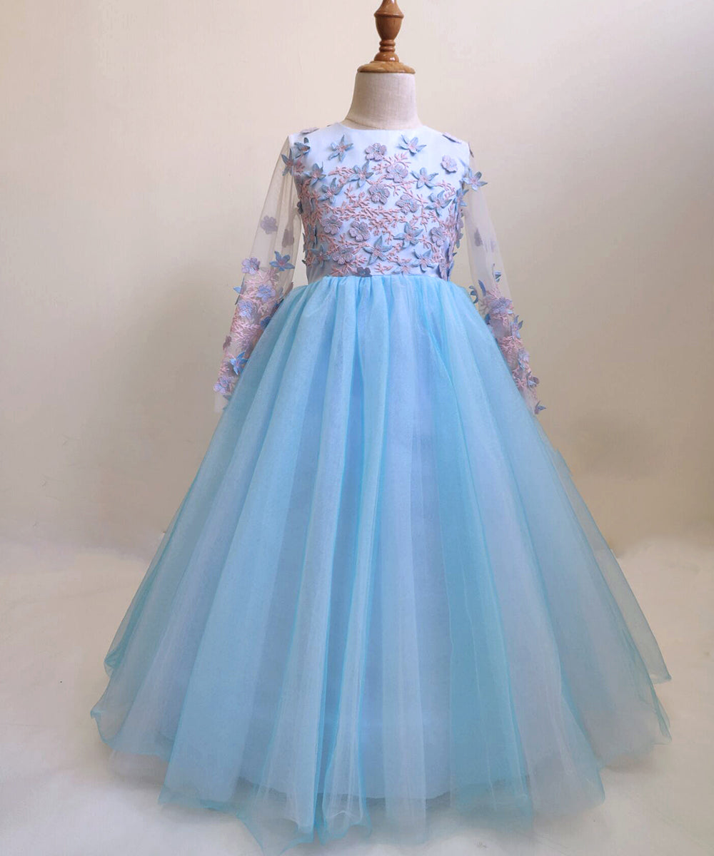 AbaoWedding 3D Flowers Prom Puffy Tulle Princess Ball Gowns Kids Pageant Flower Girls Dresses